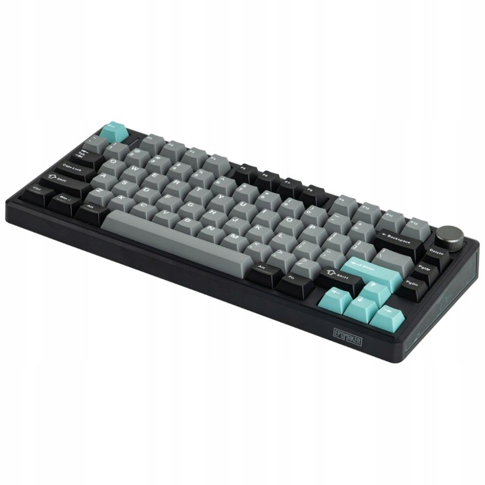 Epomaker TH80 Pro - a billentyűzet fém tekerőgombja és a gombok alatti RGB világítás közelről