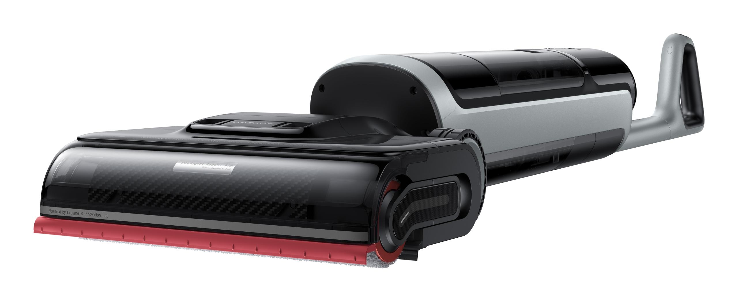 Dreame H15 Pro Heat - A porszívó kefeje működés közben a fal szélén, kiemelve a szegélytisztító kart