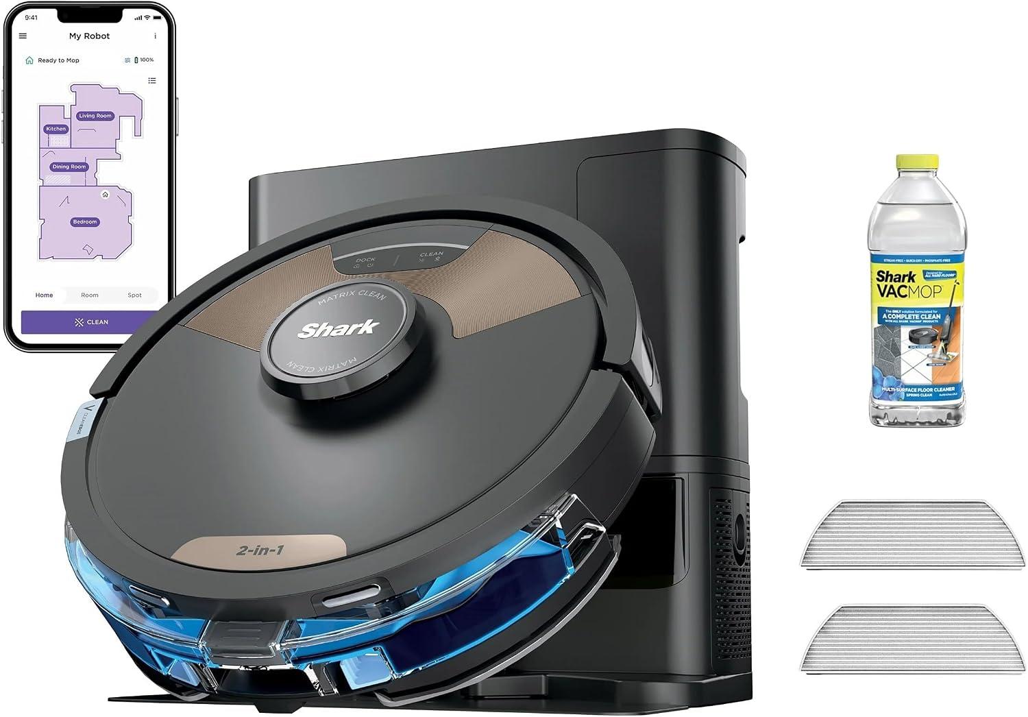 Shark Matrix Plus 2-in-1 - A robotporszívó munka közben, amint keménypadlóról szőnyegre gördül át