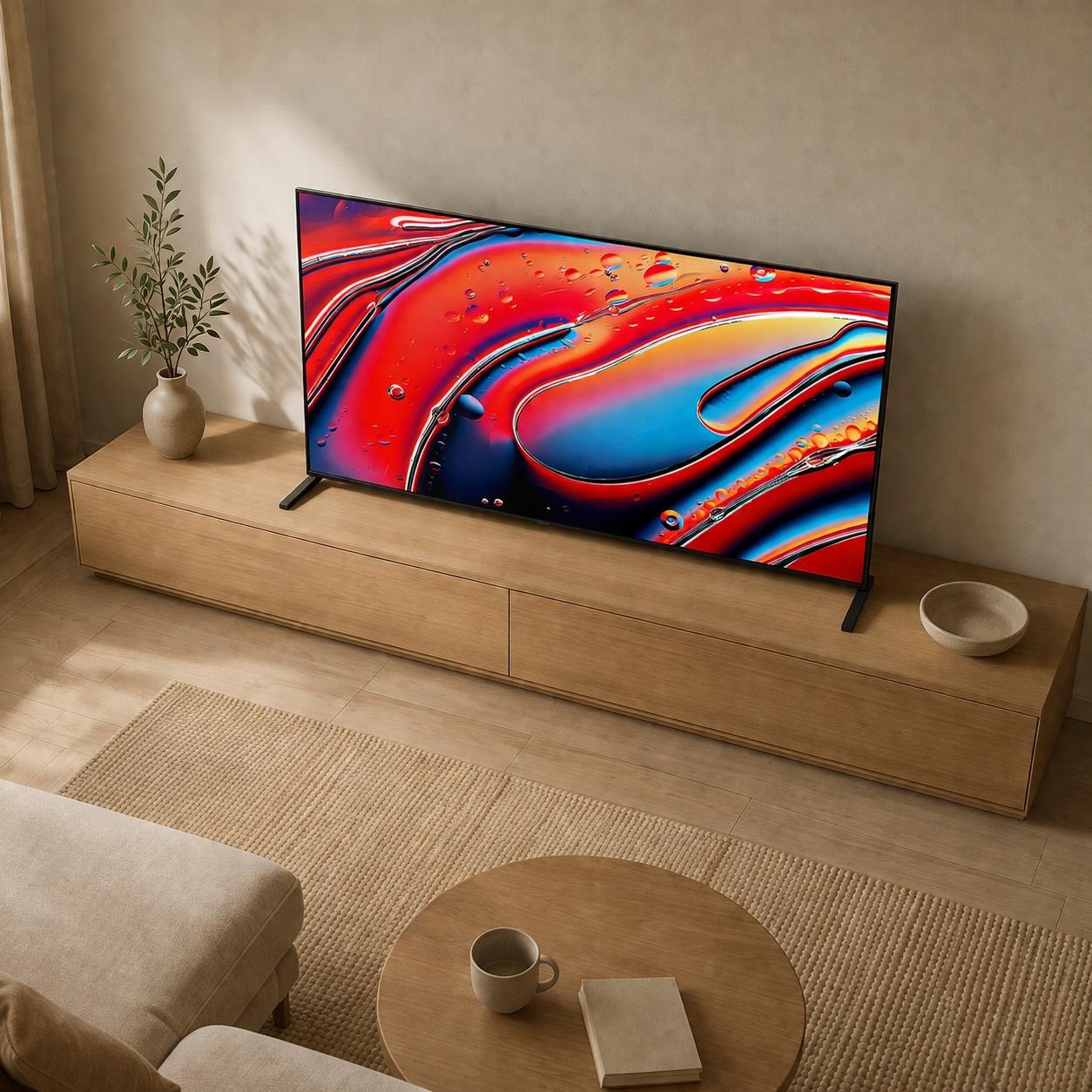 Sony BRAVIA 9 - a tévé hátoldala és a csatlakozócsoport a rejtett kábelvezetővel