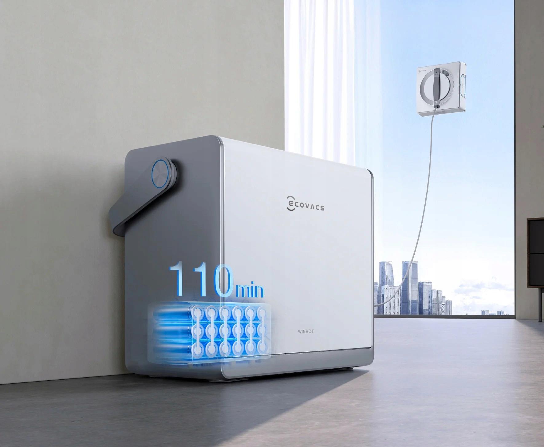 Ecovacs Winbot W3 Omni - A robot működés közben a nagyméretű üvegfelületen
