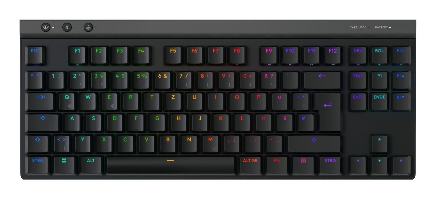 Logitech G515 LIGHTSPEED TKL - A lapos profilú mechanikus kapcsolók és a billentyűsapkák közelebbről