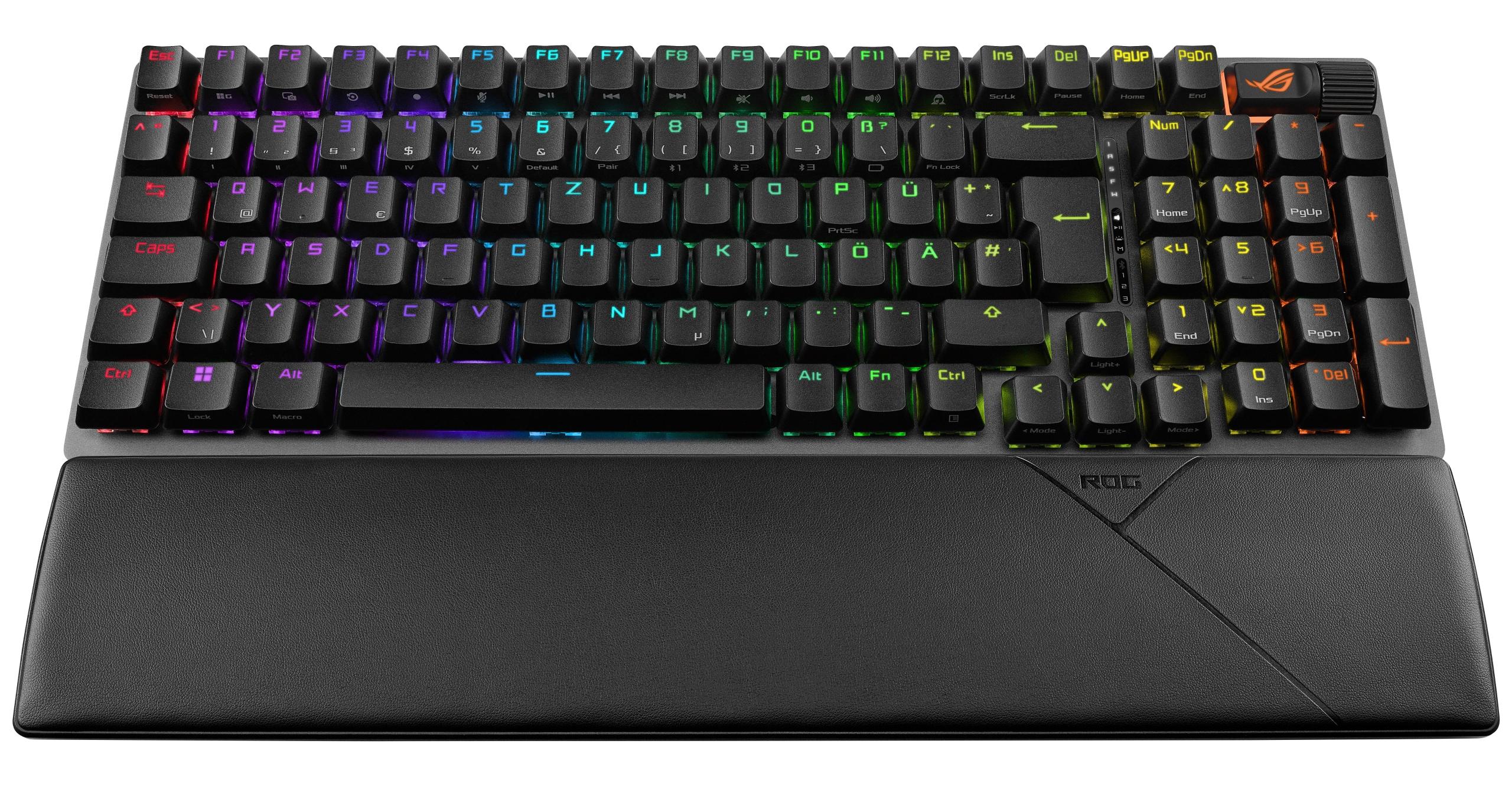 ASUS ROG Strix Scope II 96 Wireless - A csatlakozó módváltó gombok és a csuklótámasz csatlakoztatva