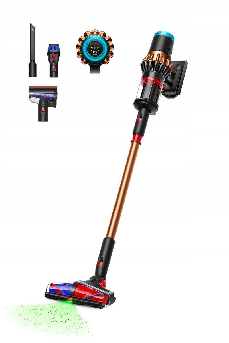 Dyson V16 Piston Animal - A csomagban található különféle szívófejek és a falra szerelhető dokkoló állomás felsorakoztatva