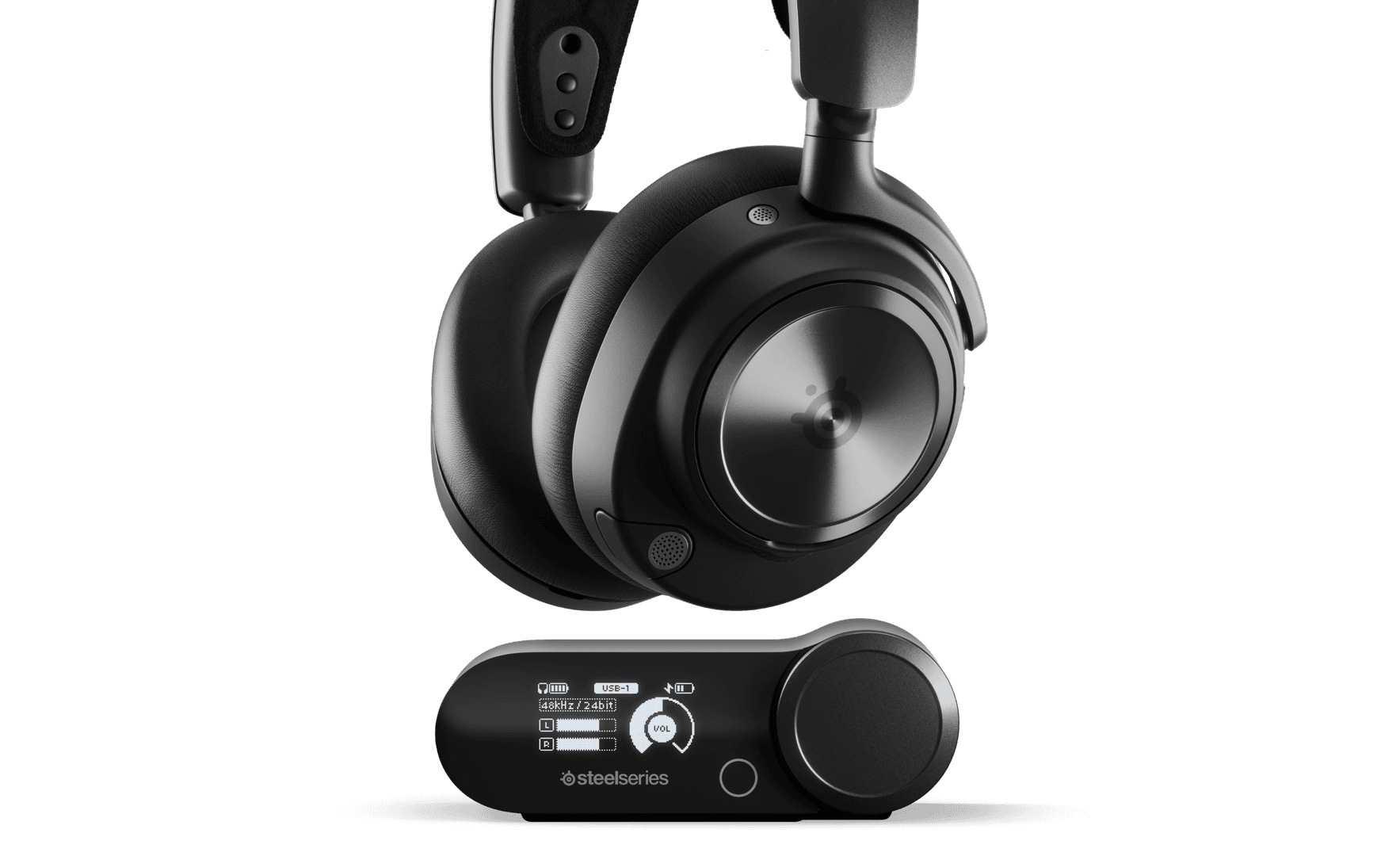SteelSeries — Arctis Nova Elite - A fülkagyló belseje és a cserélhető akkumulátor nyílása
