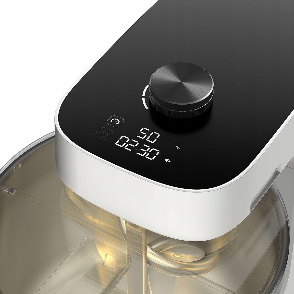 Ooni Halo Pro Spiral Mixer - a spirál dagasztókar és a törőrúd működés közben a rozsdamentes tálban