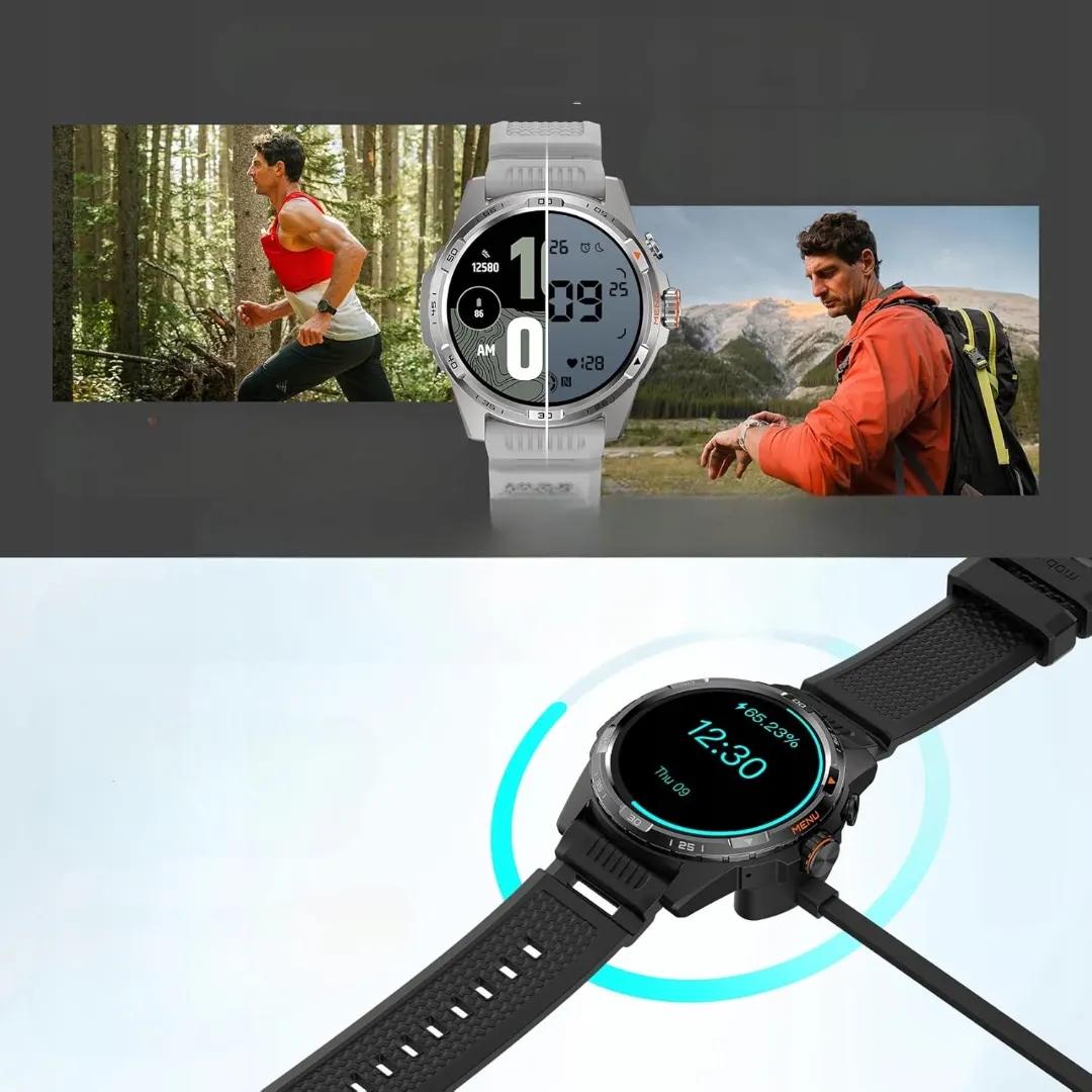 Mobvoi TicWatch Atlas - Az óra kétrétegű kijelzője működés közben, háttérvilágítással