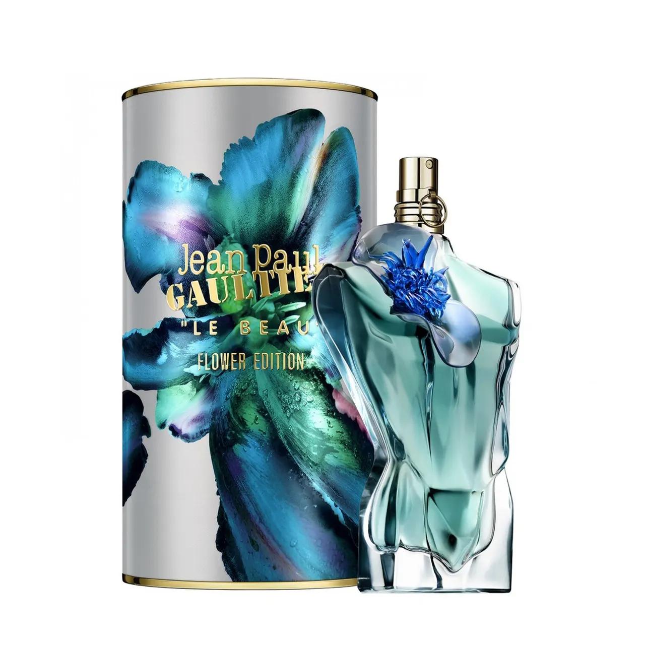 Jean Paul Gaultier Le Beau Flower Edition - a parfüm szórófeje és a folyadék textúrája a fényben