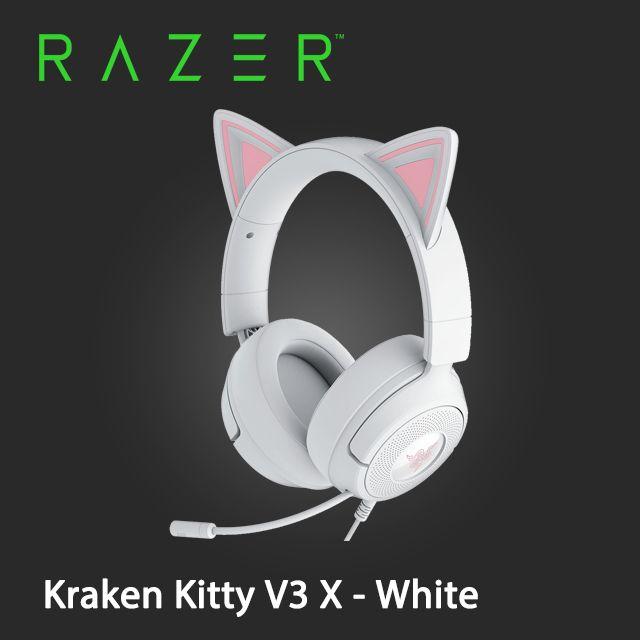Razer — Kraken Kitty V3 X - a kagyló oldalán lévő hangerőszabályzó tárcsa és mikrofon némító gomb