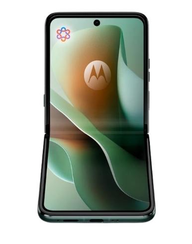 Motorola Razr 60 Ultra - a telefon Flex View állásban egy asztalon, fotózás közben