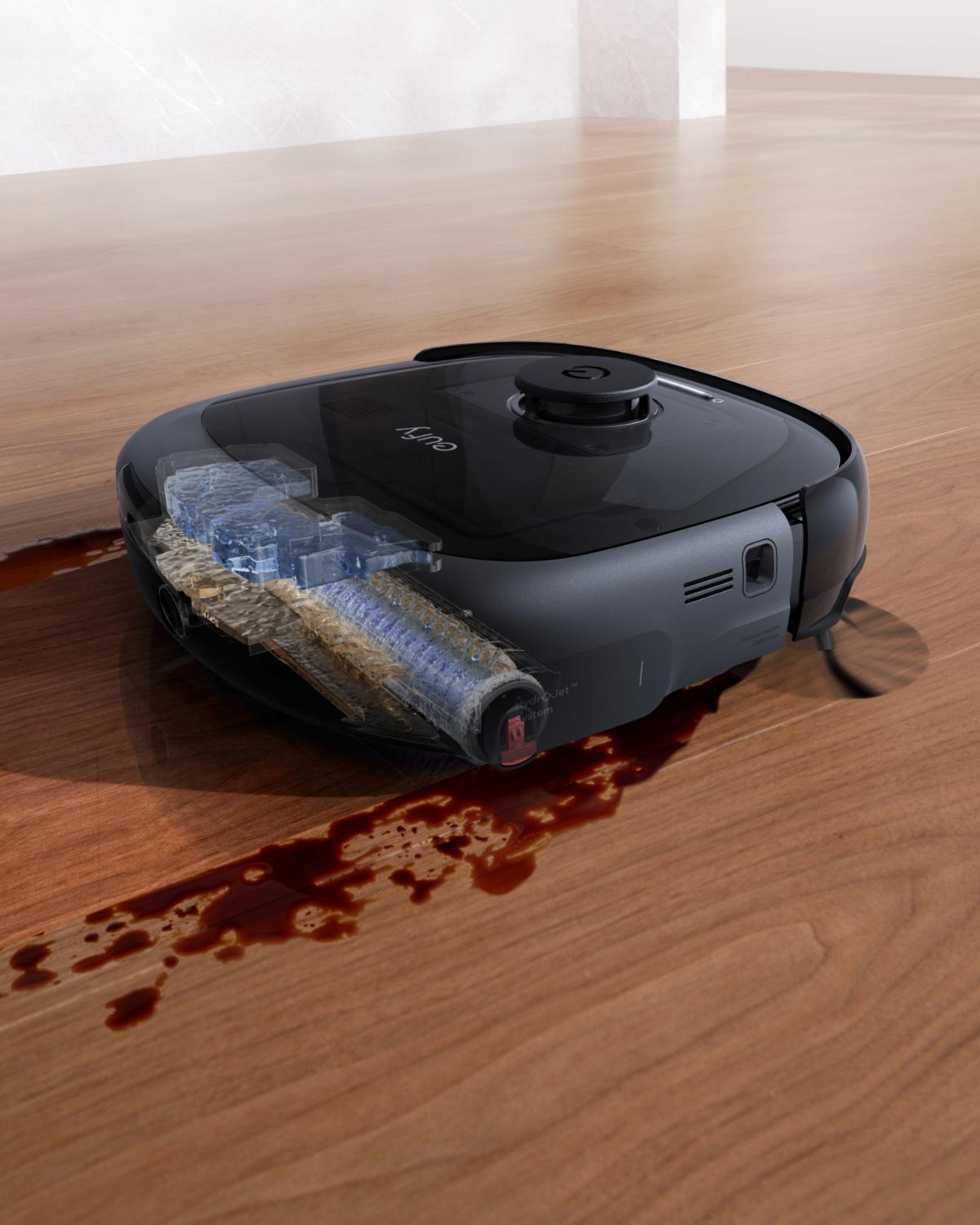 Eufy E20 - A robotporszívó működés közben a sötétben a beépített LED lámpákkal