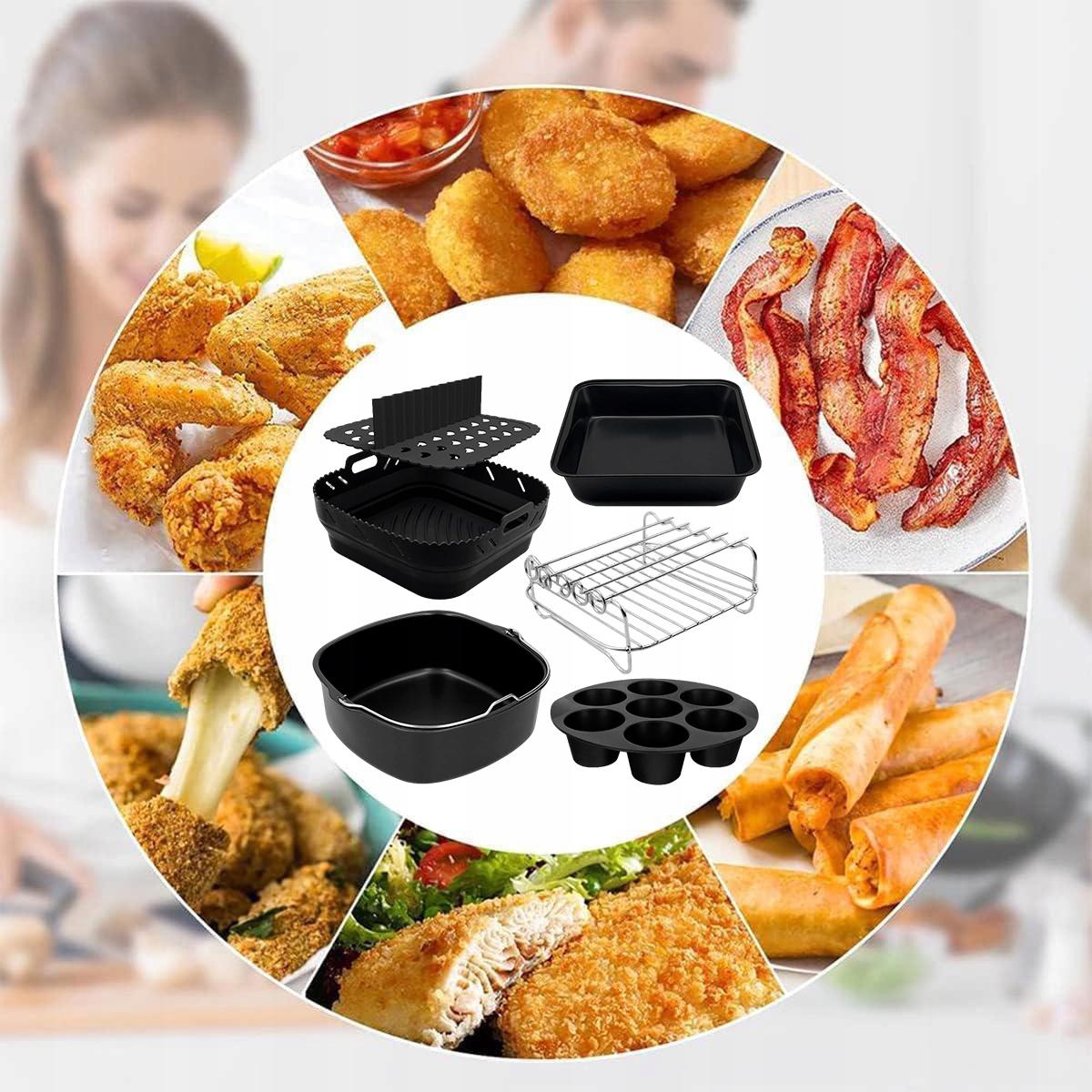 Cosori TurboBlaze 6.0L - A fém nyárstartó állvány a rajta lévő nyársakkal az air fryer kosarában