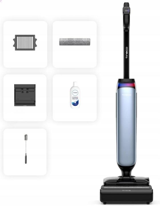 Tineco Switch 2 - A gép kijelzője és a kefehenger a meleg levegős FlashDry szárítási fázis alatt