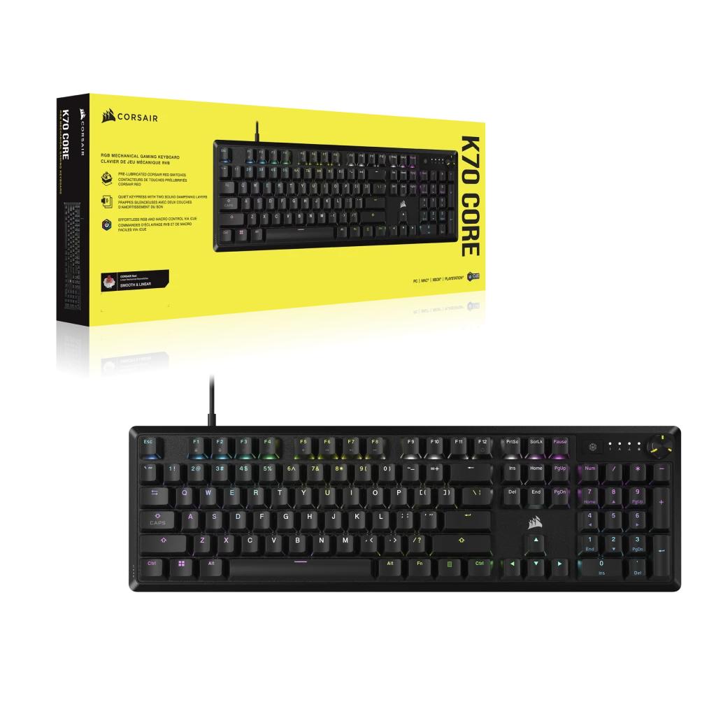 Corsair K70 MAX - A billentyűzet multifunkciós forgatógombja és az eloxált felső lap részletei