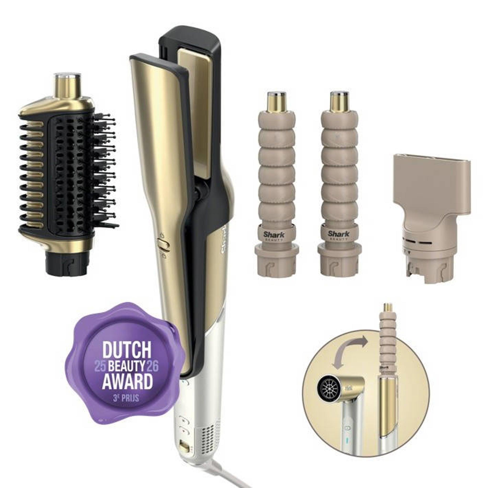 Shark Glam Ceramic Hair Straightener - a csatlakoztatott meleglevegős kefe működés közben