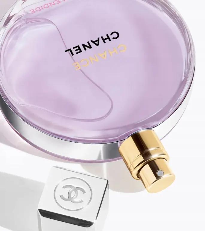 Chanel Chance Eau Splendide - a parfüm elegáns kupakja és a fújófej részletei