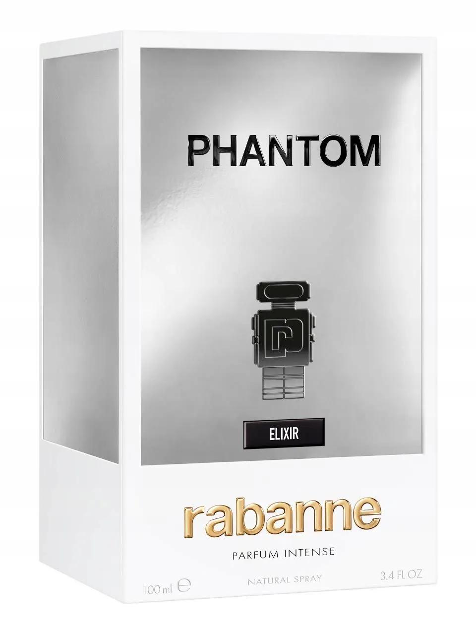 Rabanne Phantom Elixir - a parfüm elegáns üvege és a doboz csomagolása