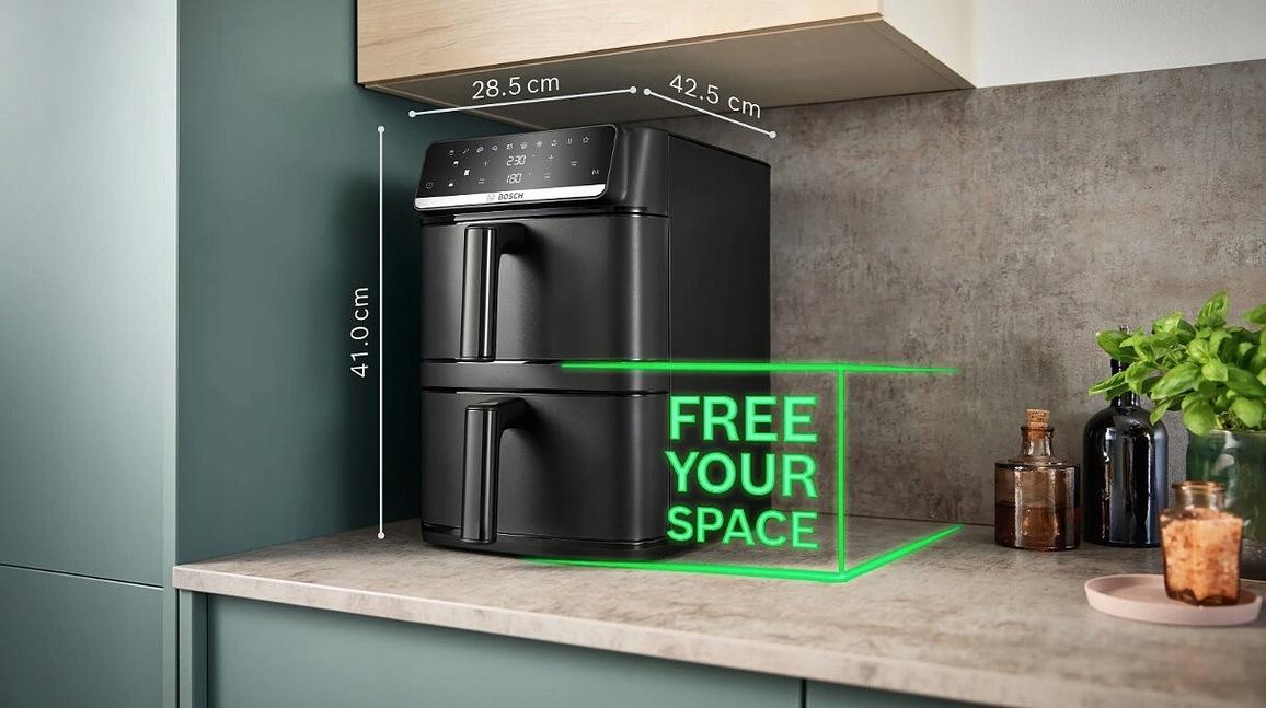 Bosch Series 6 Stacked Air Fryer - A két kivehető 6 literes kosár és a vezérlőpanel